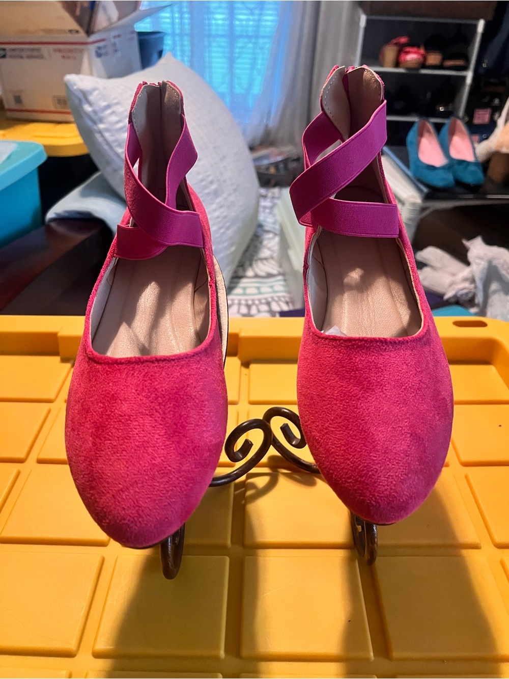 Women's Pink Ankle-Strap Ballet Flats Size 9-9.5 Worn one time!